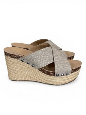 Lucky Brand Women's Neeka Wedge Espadrille Cork Tan Leather Slip On 7.5
